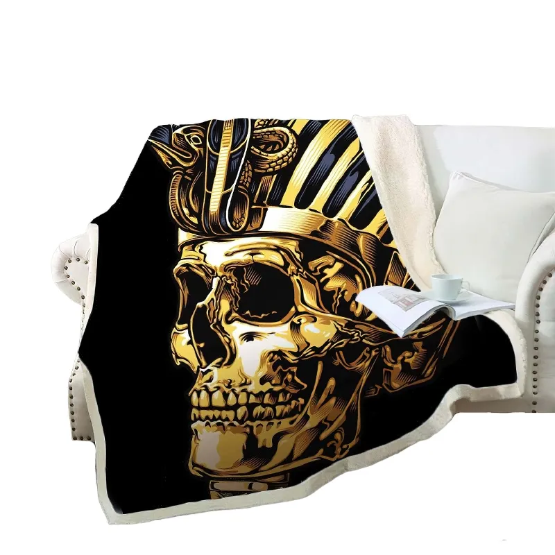 Gothic Blanket with Printed Skull Pharaoh / Mystic Blanket of Sherpa