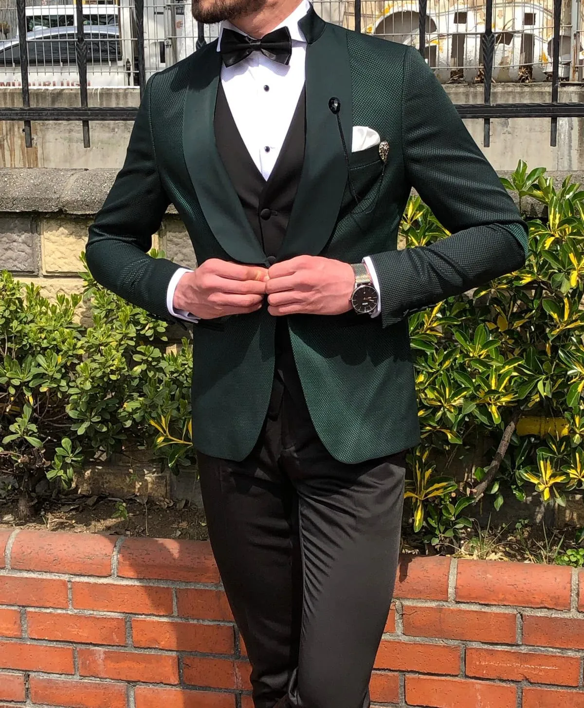 Hendiff Slim-Fit  Tuxedo Suit Vest Green