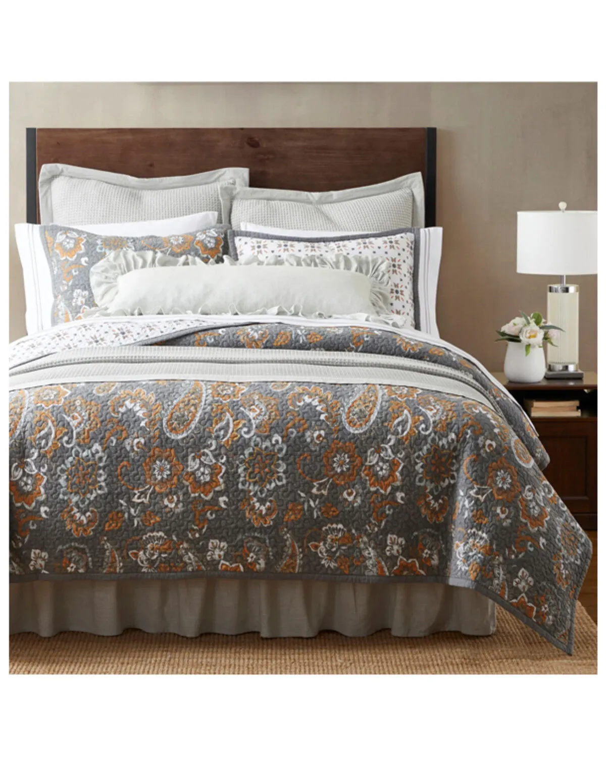 HiEnd Accents Gray Abbie Western Paisley Reversible 3-Piece King Quilt Set