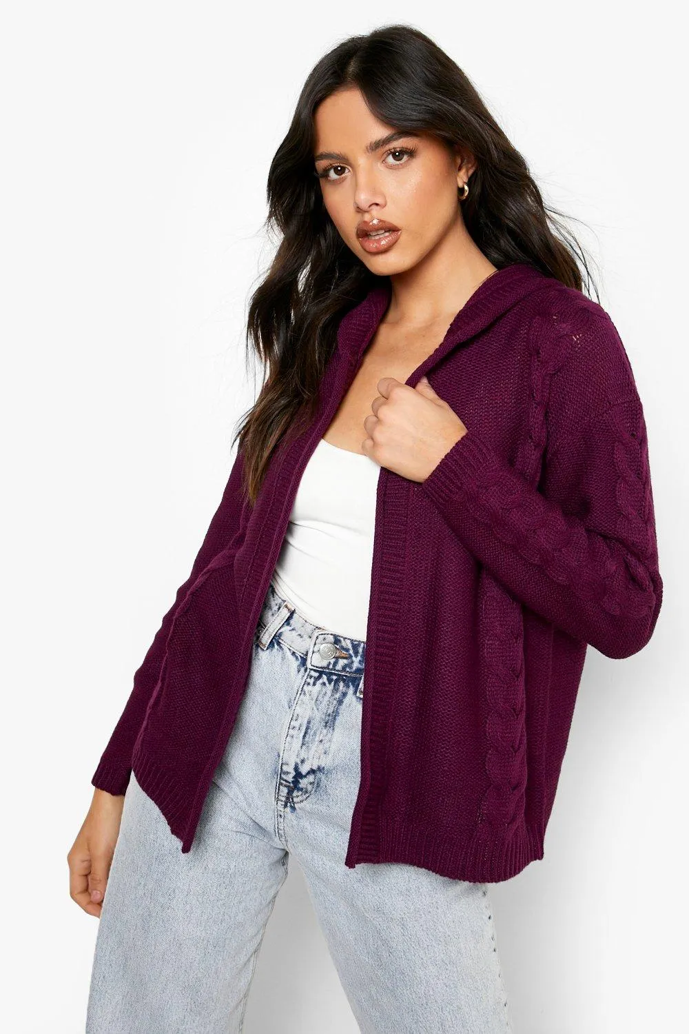 Hooded Cable Knit Cardigan