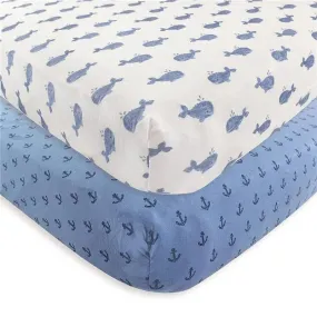 Hudson Baby - Unisex Baby Cotton Fitted Crib Sheet, Whale