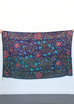 Kantha quilt with embroidery, deep purple