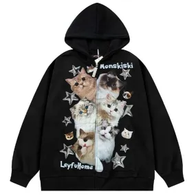 Kitten Print Oversized Hoodie