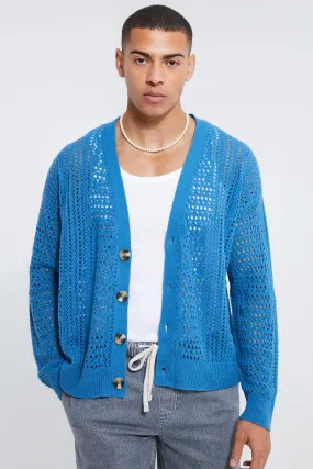 Knitted Dropped Shoulder Boxy Texture Cardigan