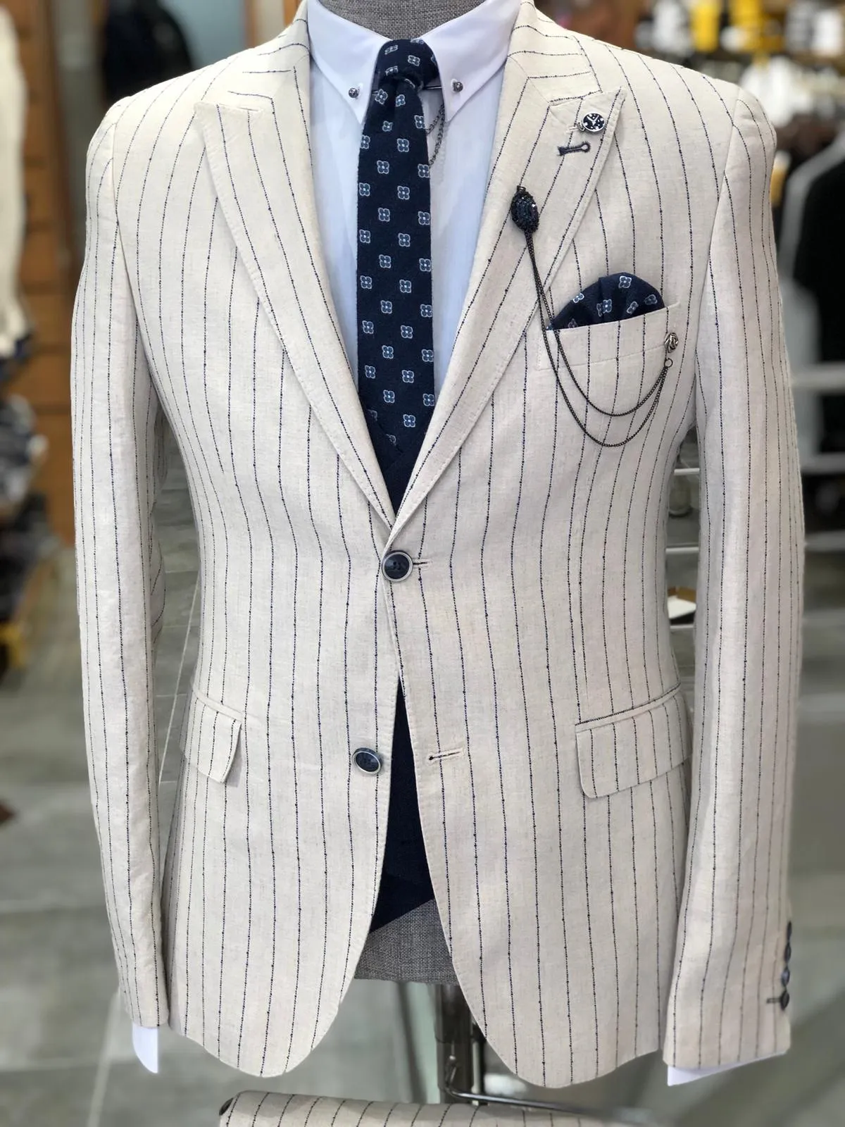 Kukoss  Slim-Fit Striped Suit Vest Ecru