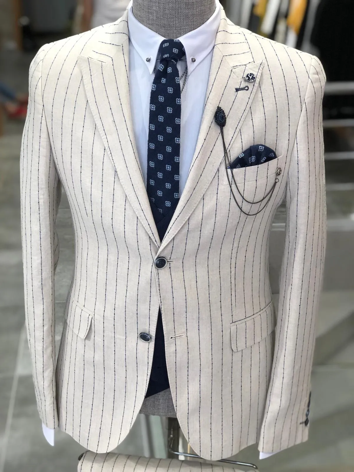 Kukoss  Slim-Fit Striped Suit Vest Ecru