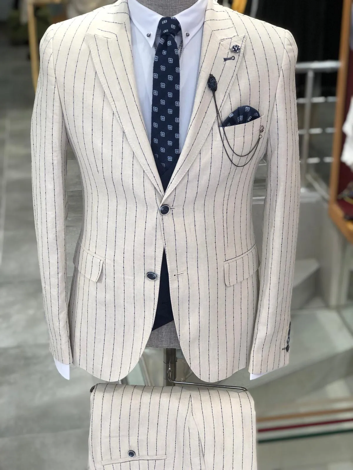 Kukoss  Slim-Fit Striped Suit Vest Ecru