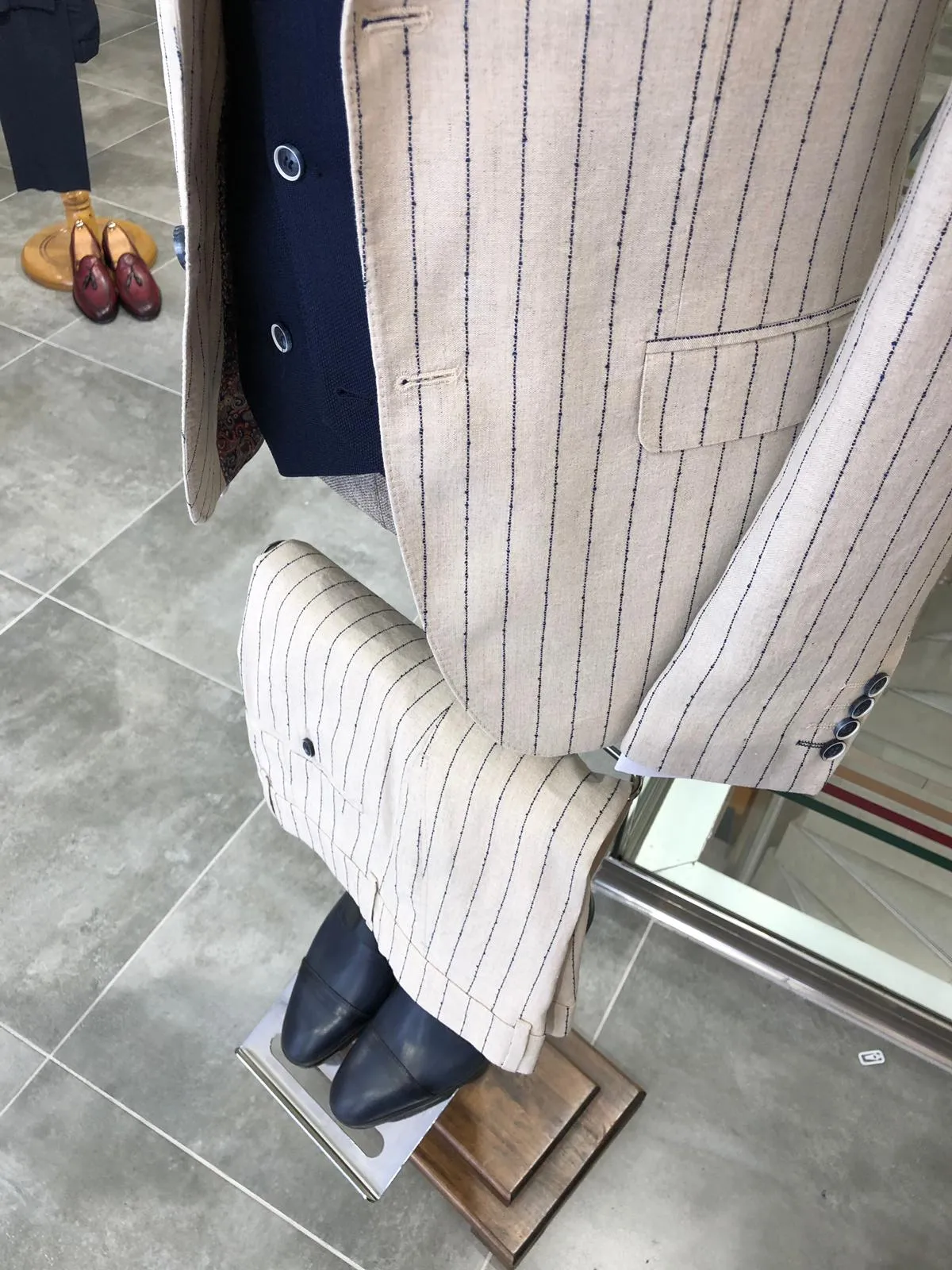 Kukoss  Slim-Fit Striped Suit Vest Ecru