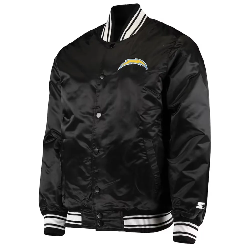 LA Chargers Locker Room Full-Snap Black Satin Jacket