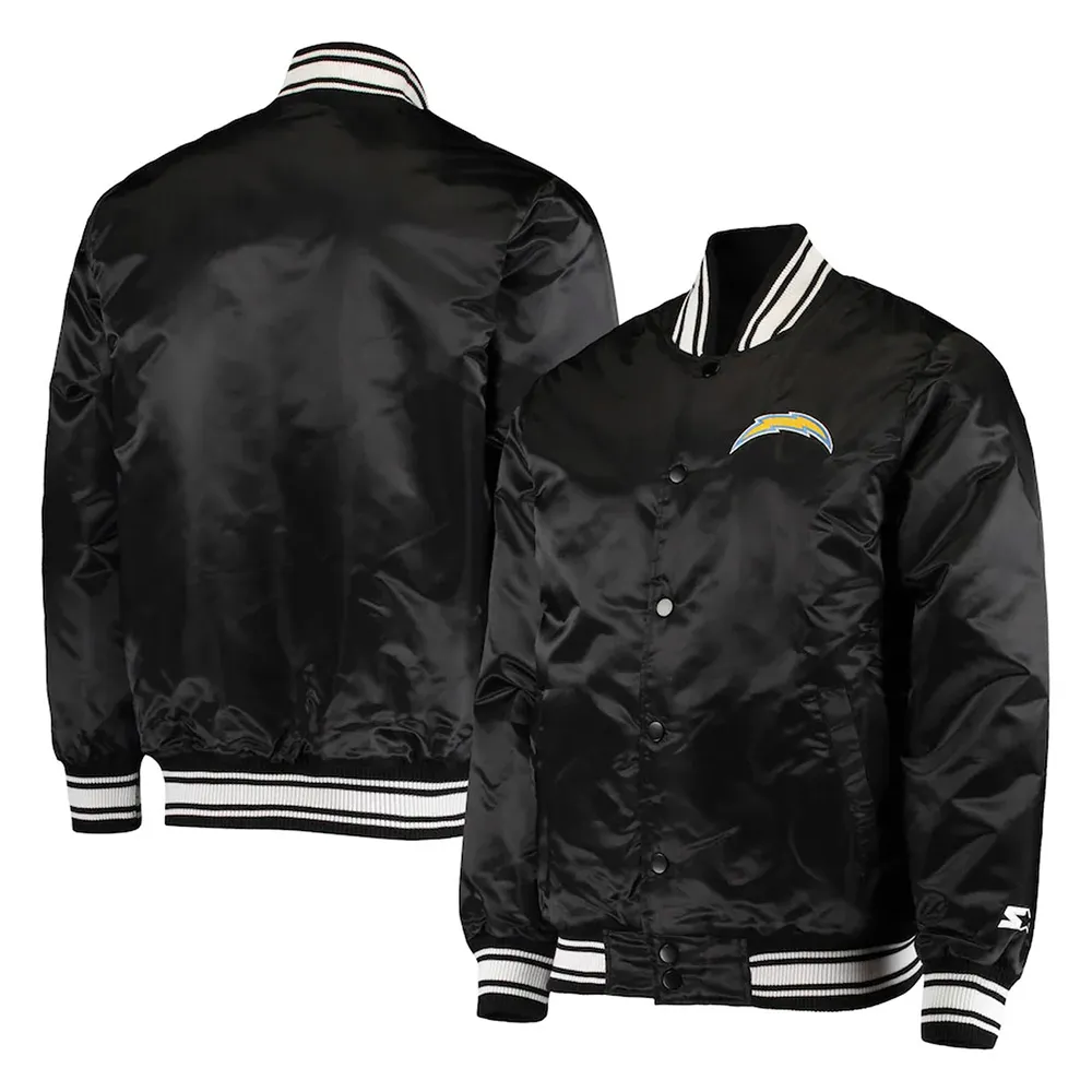 LA Chargers Locker Room Full-Snap Black Satin Jacket