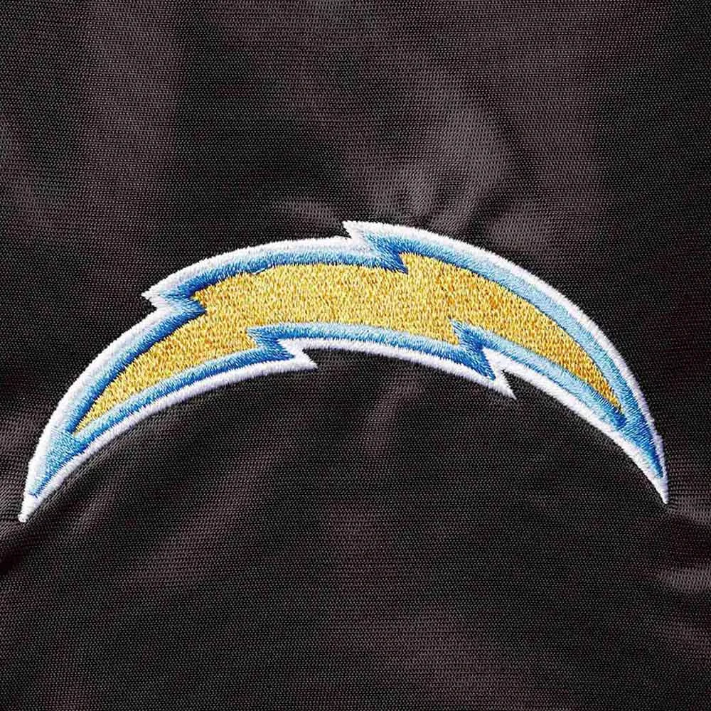 LA Chargers Locker Room Full-Snap Black Satin Jacket