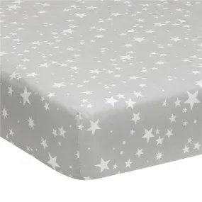 Lambs & Ivy - Milky Way Fitted 100% Cotton Star Crib Sheet, Grey