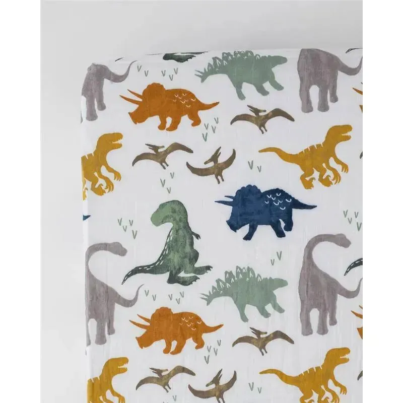 Little Unicorn Cotton Muslin Crib Sheet - Dino Friends