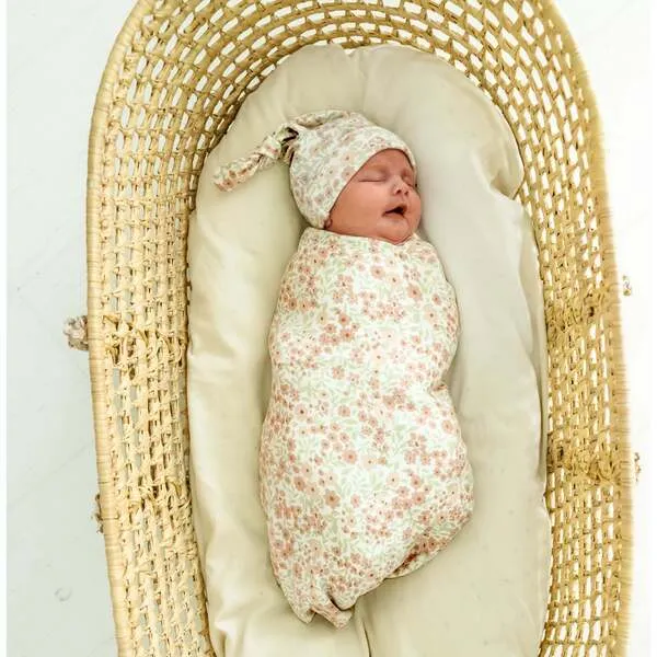 Makemake Organics Organic Swaddle Blanket & Hat, Summer Floral