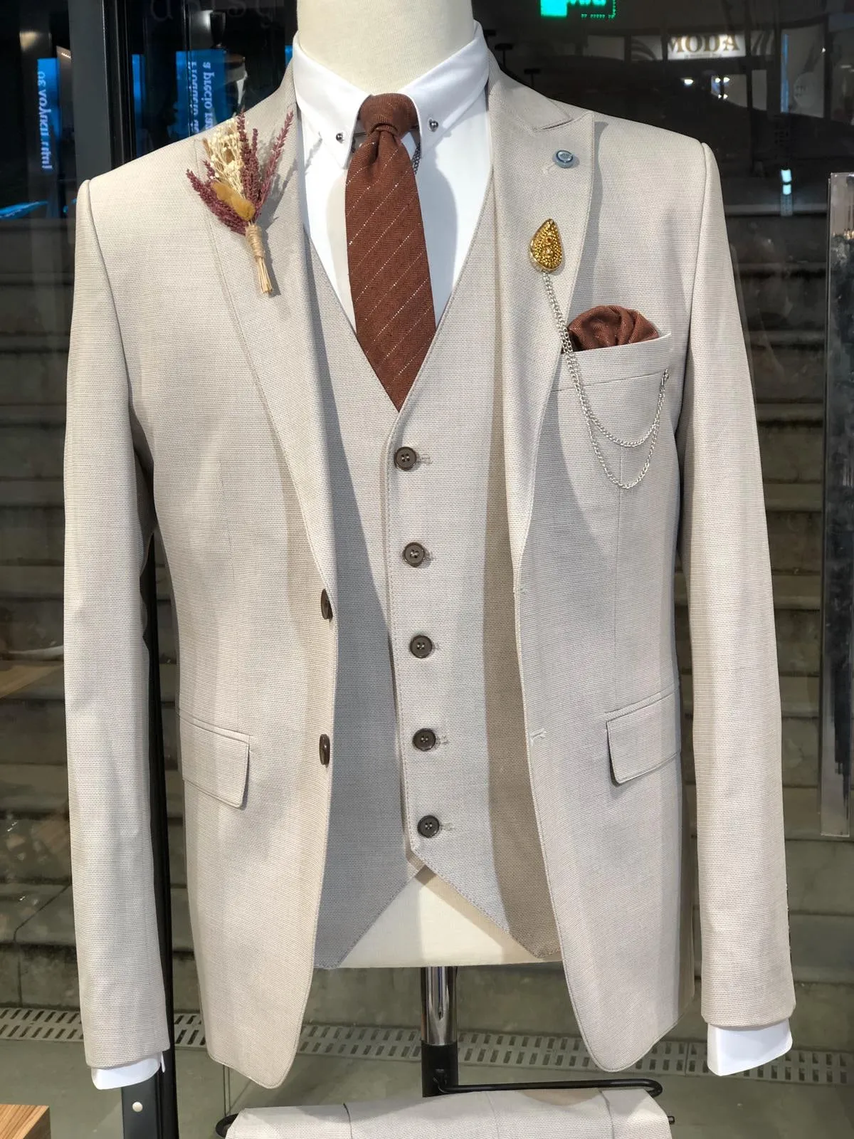 Manco Slim-Fit Suit Vest Beige