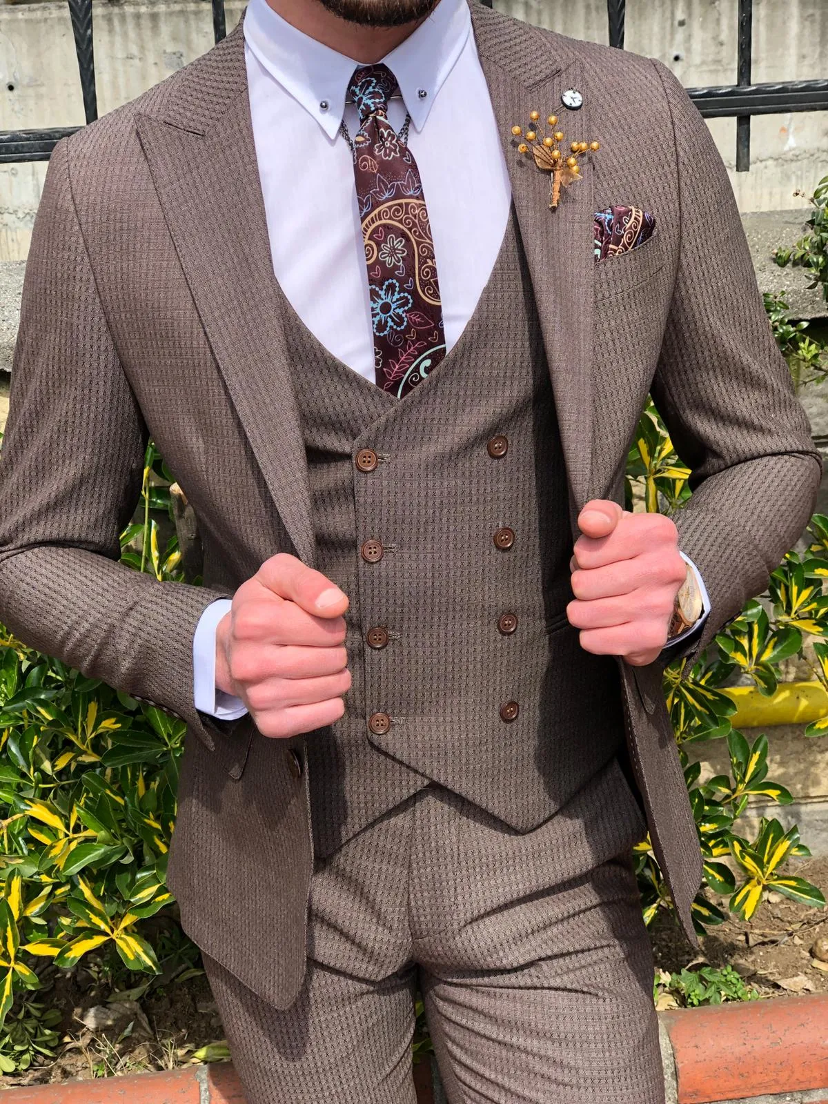 Mandos  Slim-Fit  Suit Vest Brown