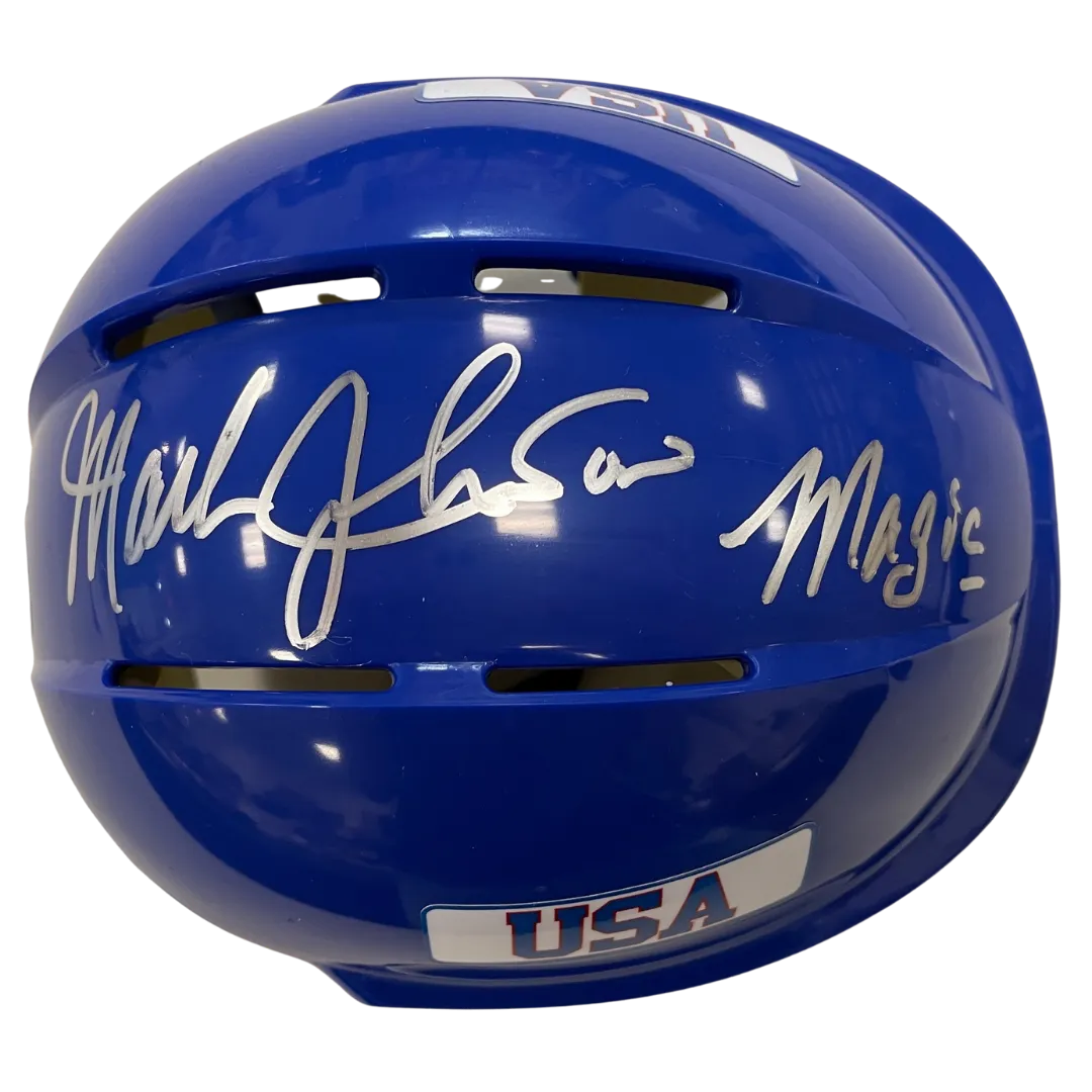 Mark Johnson Autographed Royal Blue Mini Helmet Magic (#10/10)