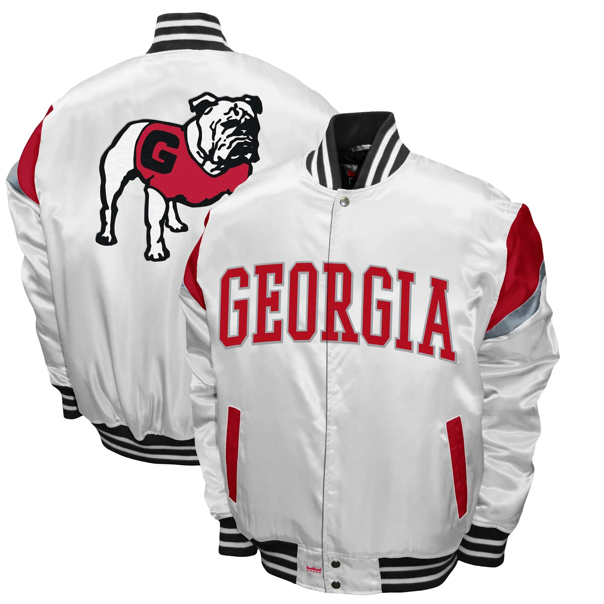 Men's Franchise Club White Georgia Bulldogs Power Satin Full-Snap Jacket