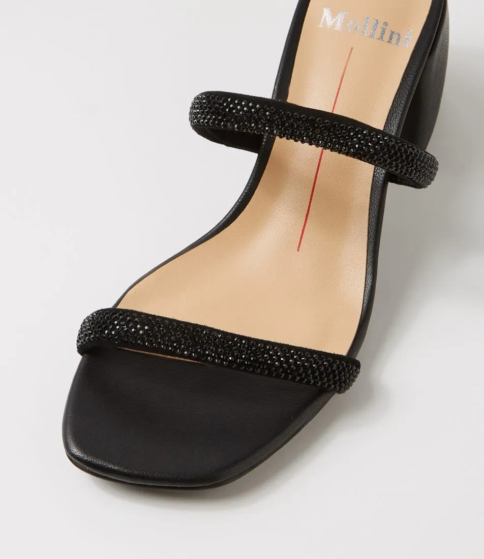 MOLLINI Bonnii Black Jewels Leather Mules