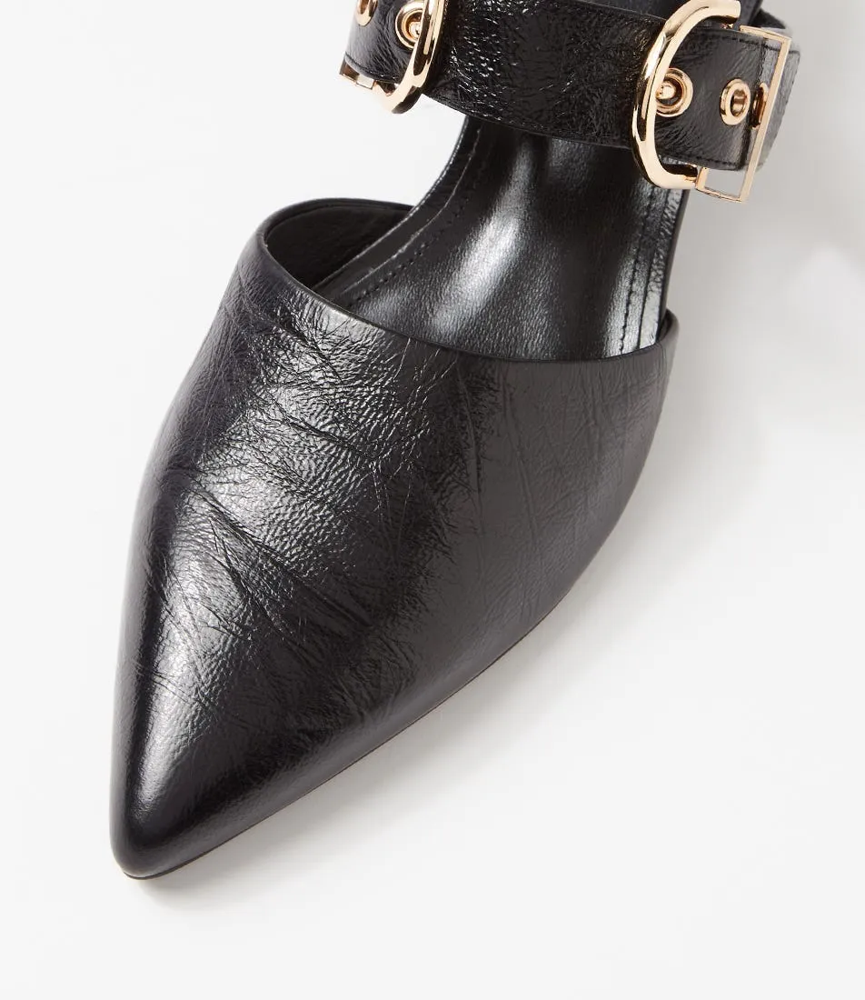 MOLLINI Cascara Black Crinkle Leather Mules