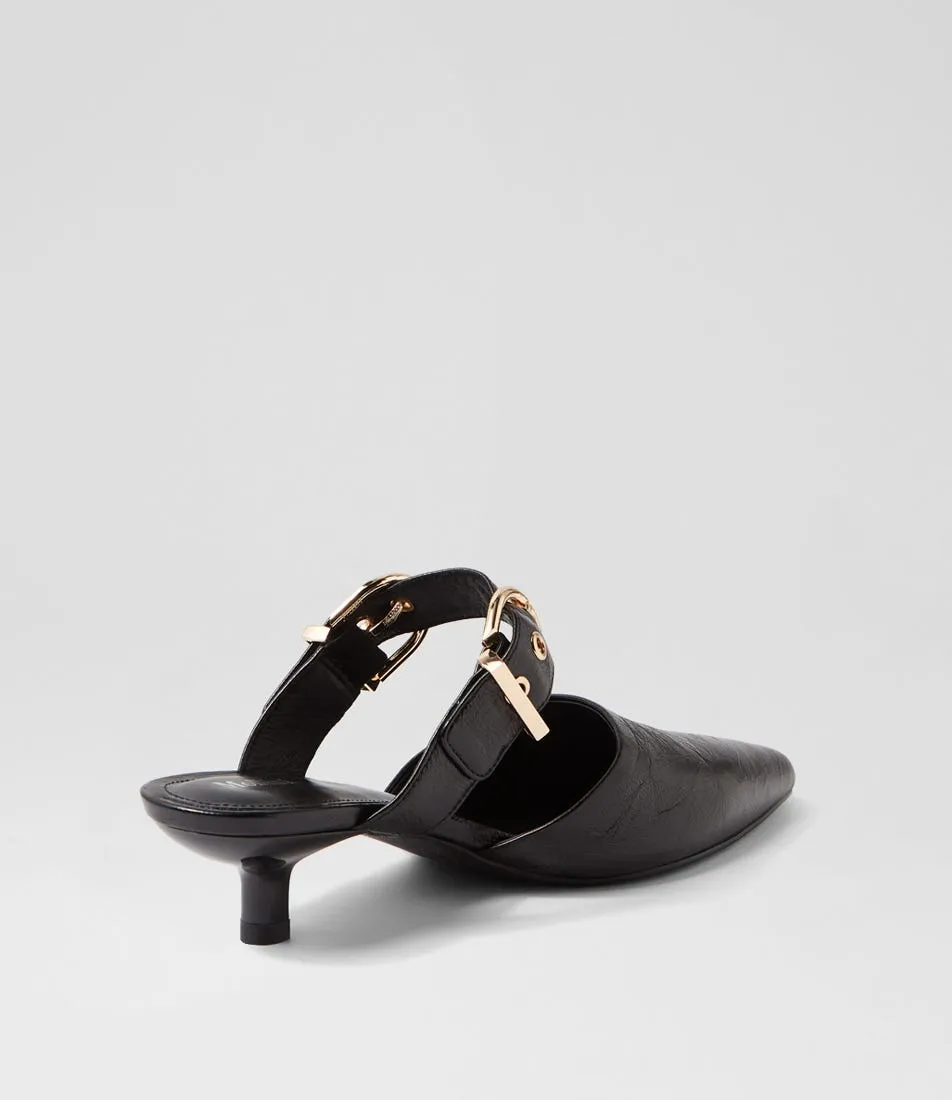 MOLLINI Cascara Black Crinkle Leather Mules