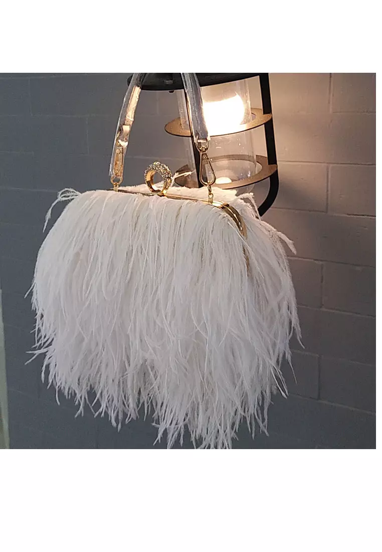 Mooclife Ostrich Feather Ring Buckle Chain Crossbody Shoulder Small Square Bag