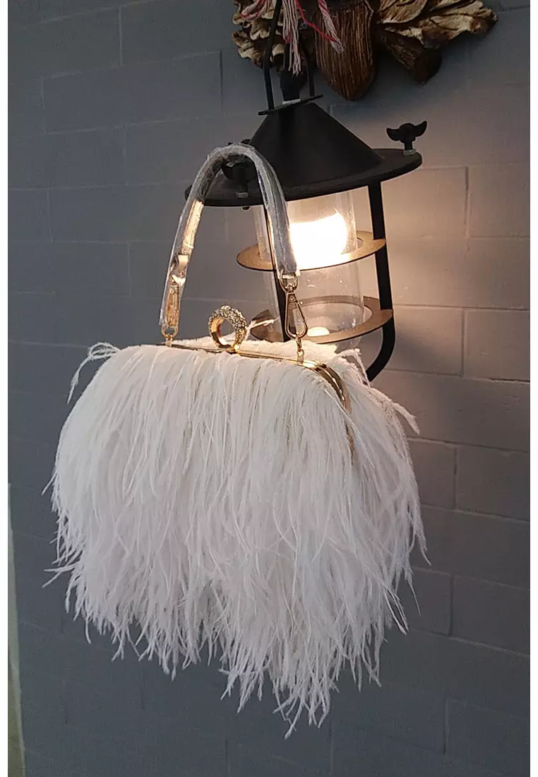 Mooclife Ostrich Feather Ring Buckle Chain Crossbody Shoulder Small Square Bag