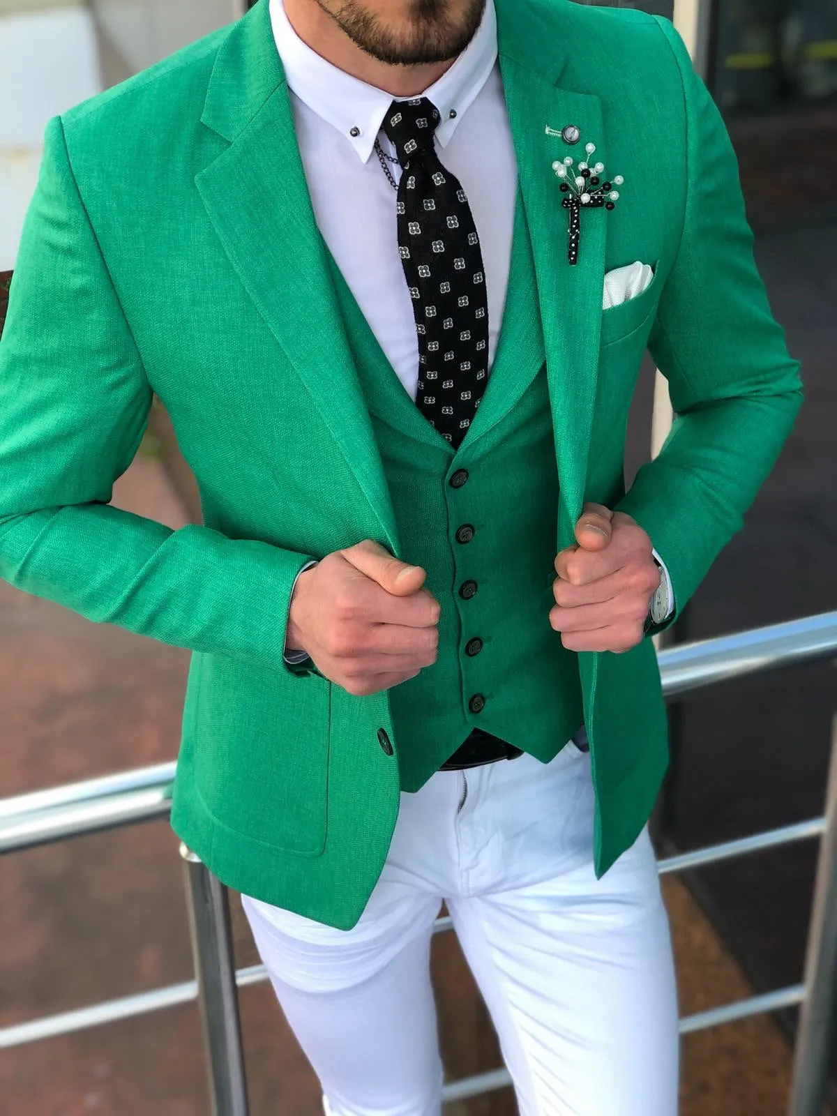 Multi Slim-Fit Suit Vest Green