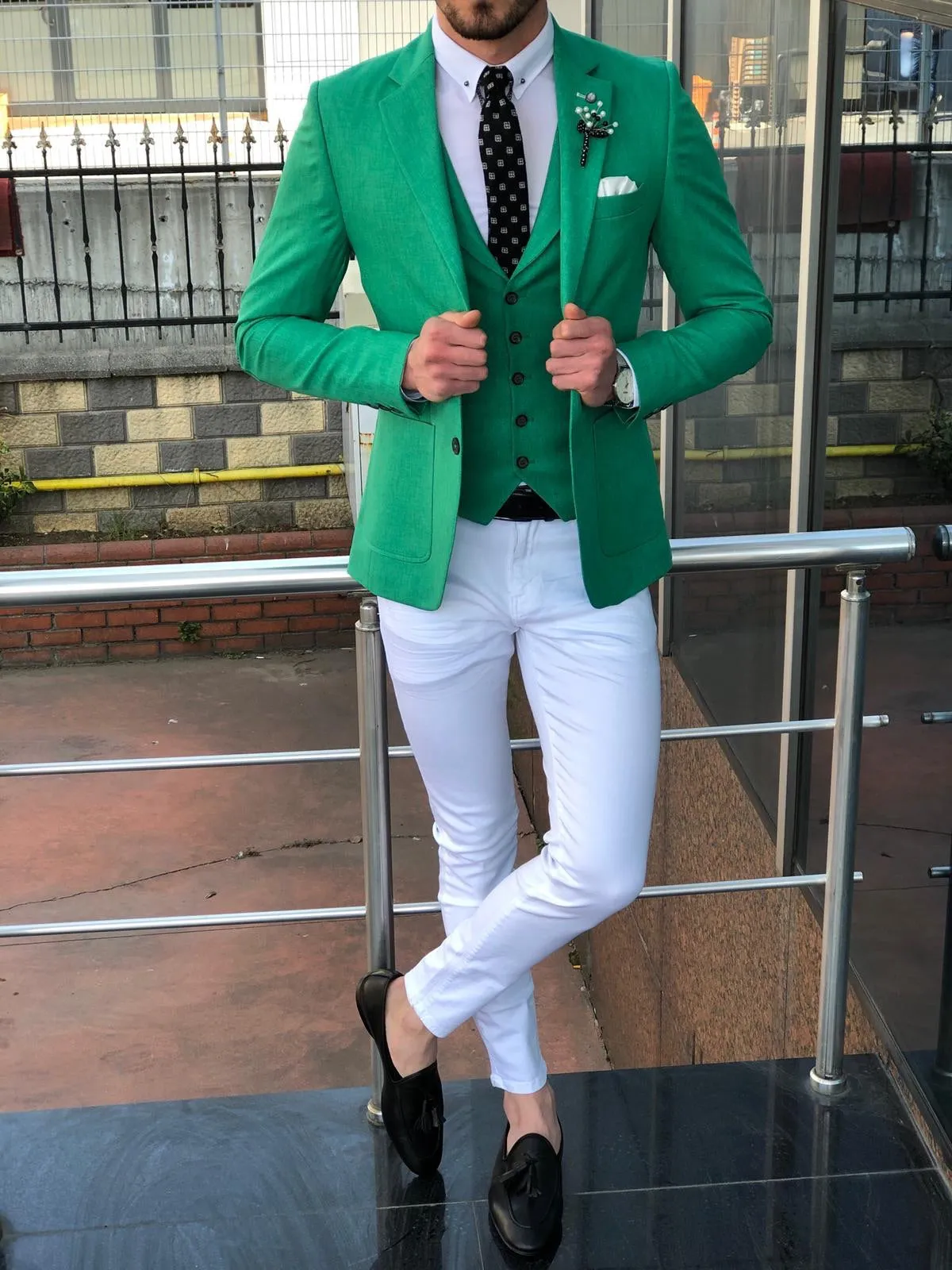 Multi Slim-Fit Suit Vest Green