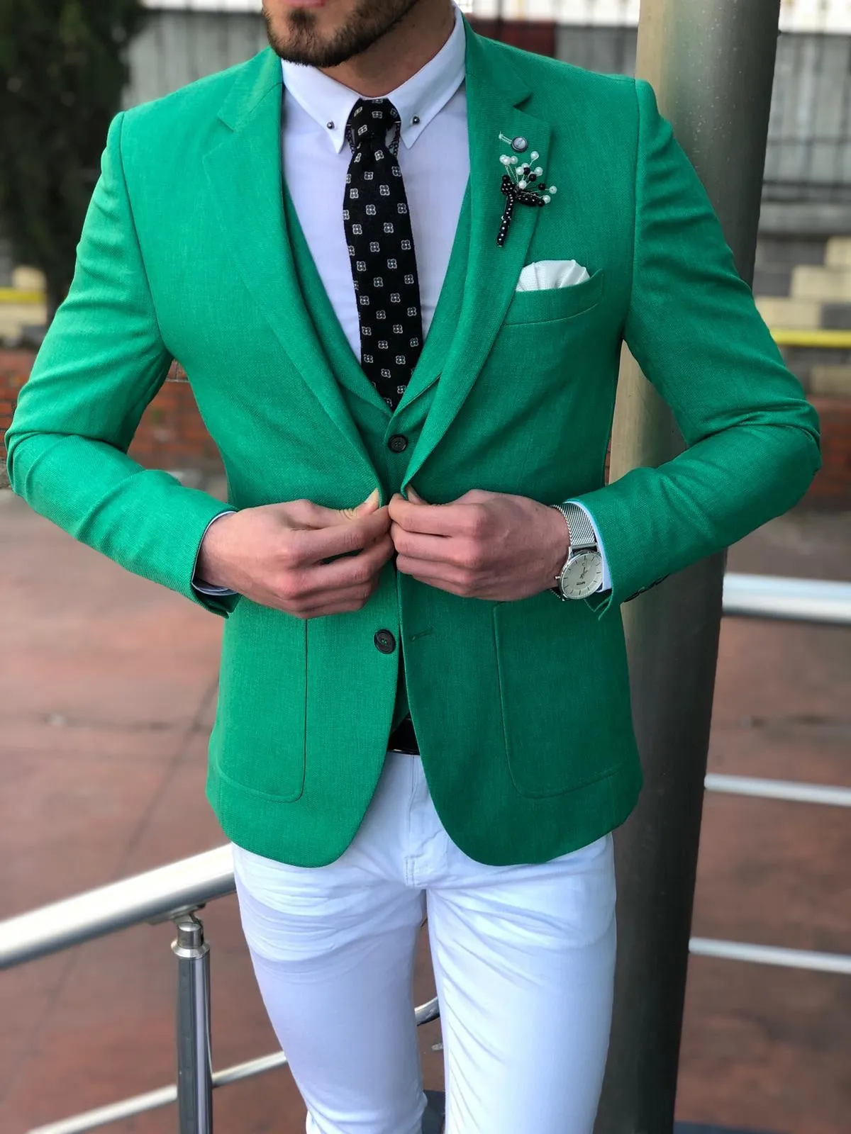 Multi Slim-Fit Suit Vest Green