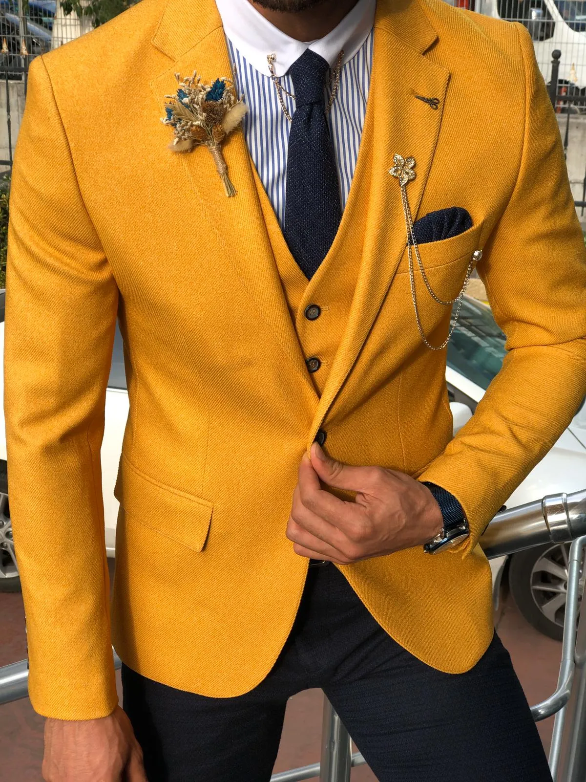 Multi Slim-Fit Suit Vest Mustard