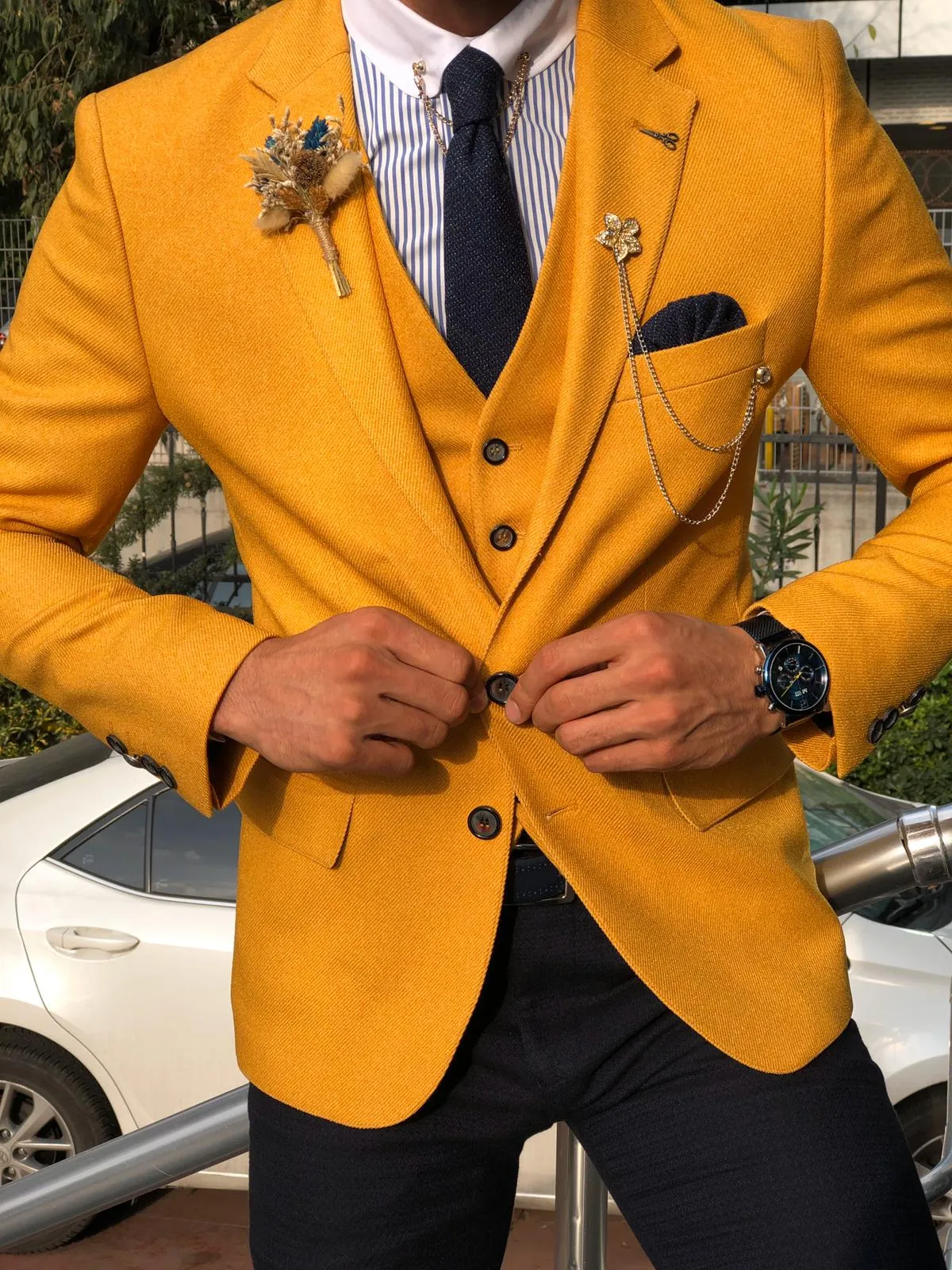 Multi Slim-Fit Suit Vest Mustard