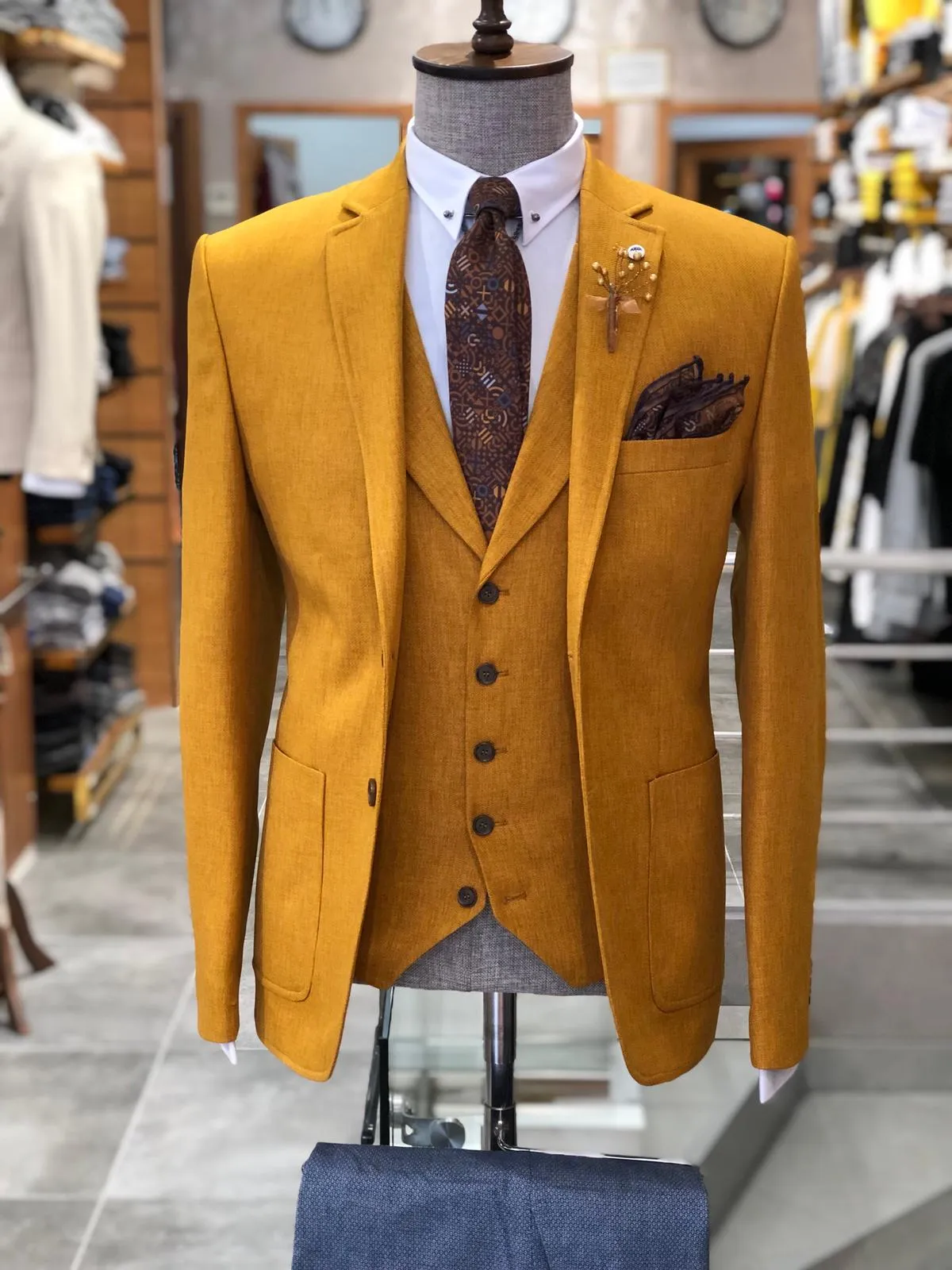 Mustard Slim-Fit Cotton Suit Vest