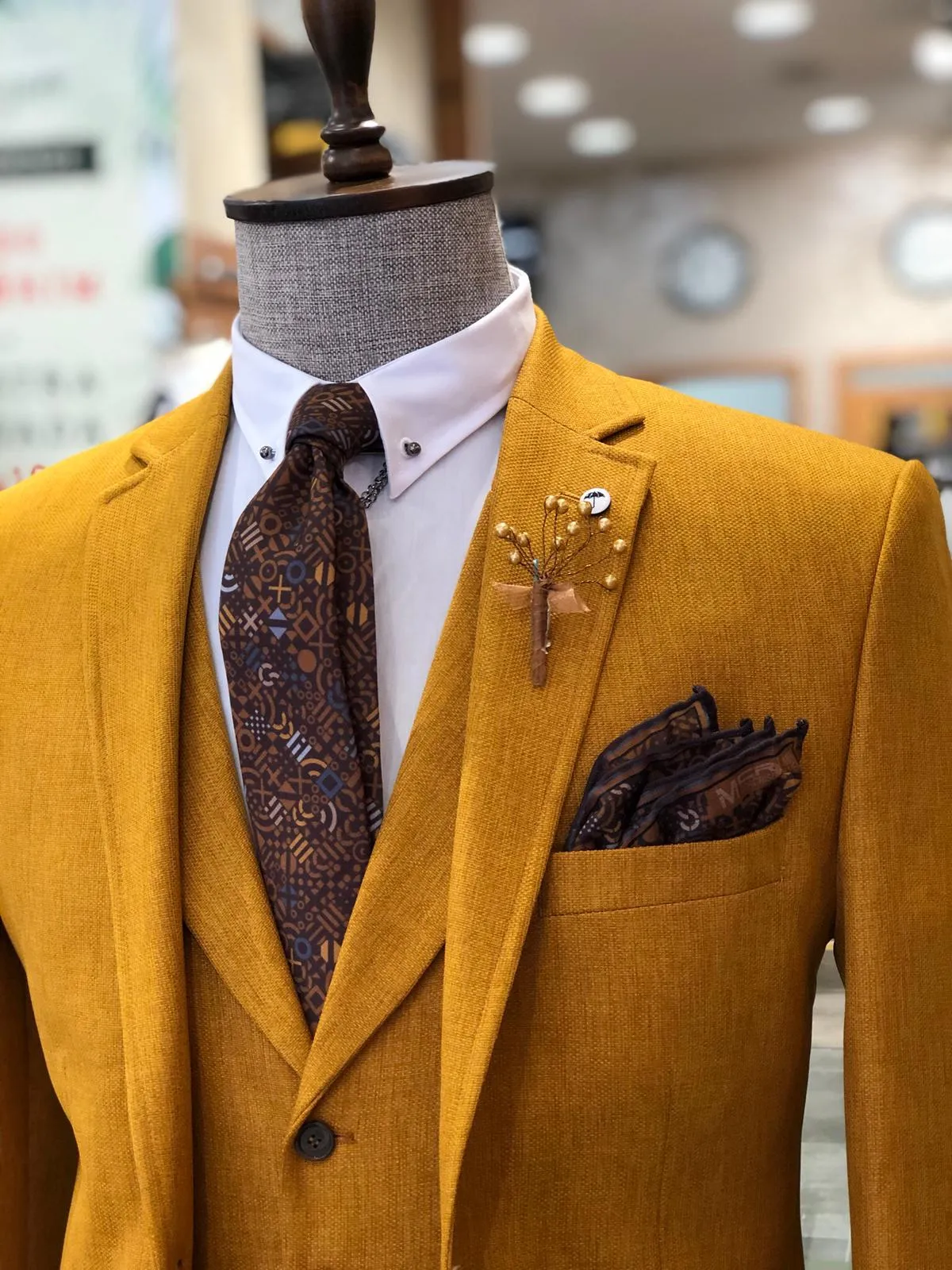 Mustard Slim-Fit Cotton Suit Vest