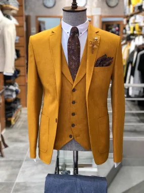 Mustard Slim-Fit Cotton Suit Vest