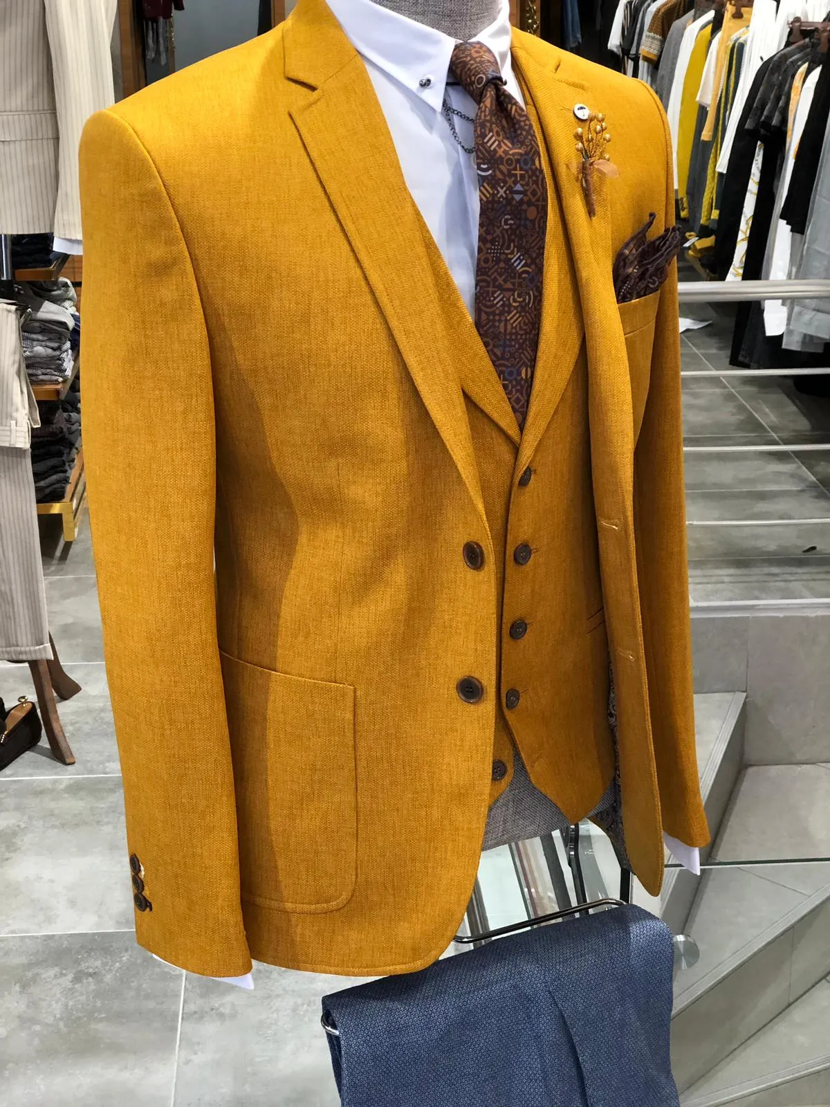 Mustard Slim-Fit Cotton Suit Vest