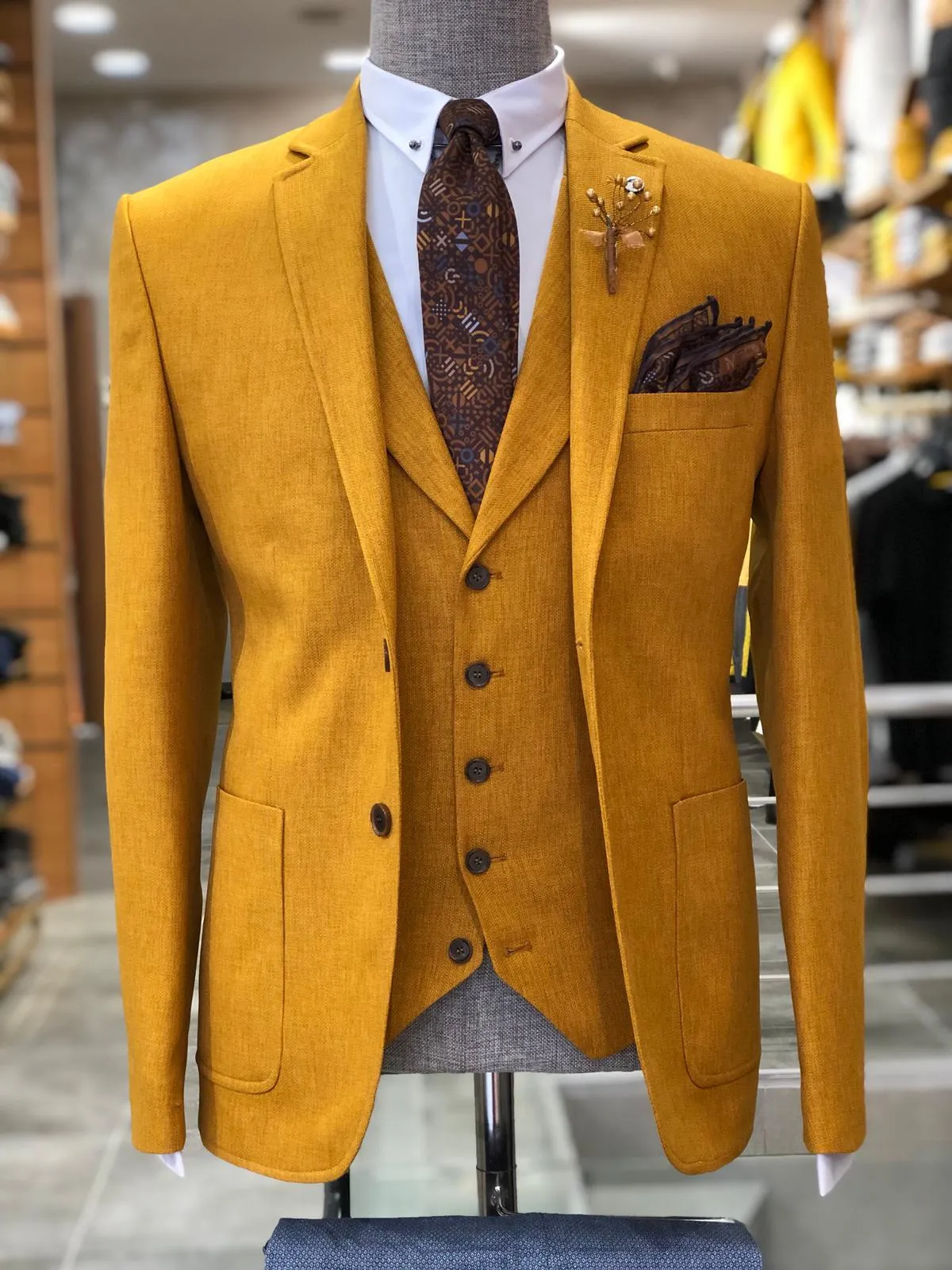 Mustard Slim-Fit Cotton Suit Vest