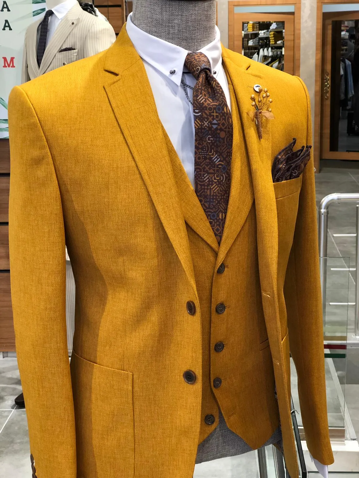 Mustard Slim-Fit Cotton Suit Vest