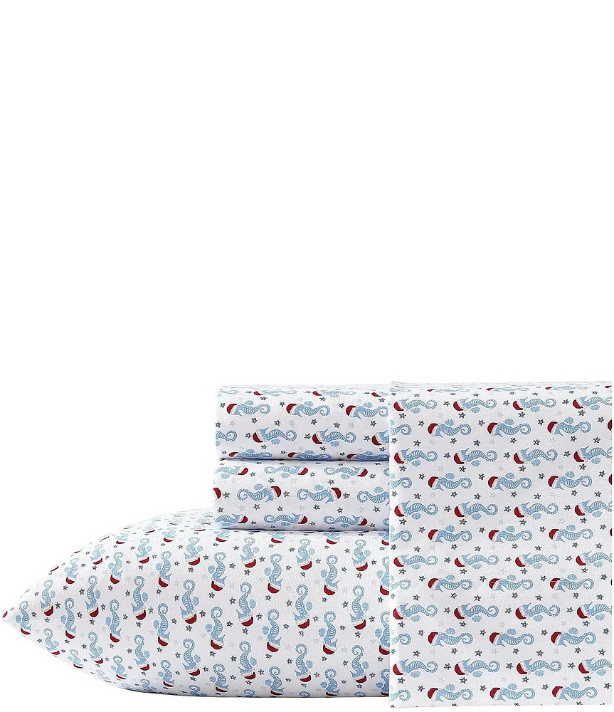 Nautica Holiday Seahorse Blue Flannel Sheet Set