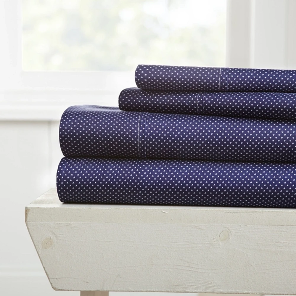 Navy Hearts 4-pc. California King Sheet Set