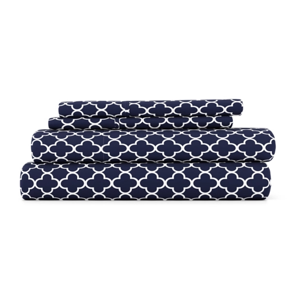 Navy Quatrefoil 3-pc. Twin Sheet Set