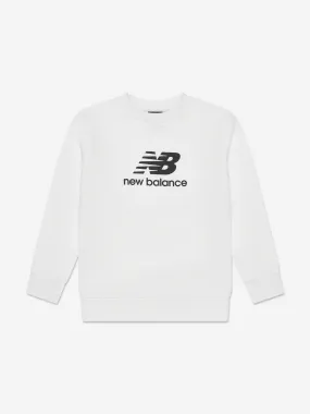 New Balance Boys Brush Back Stacked Logo Sweatshirt in White