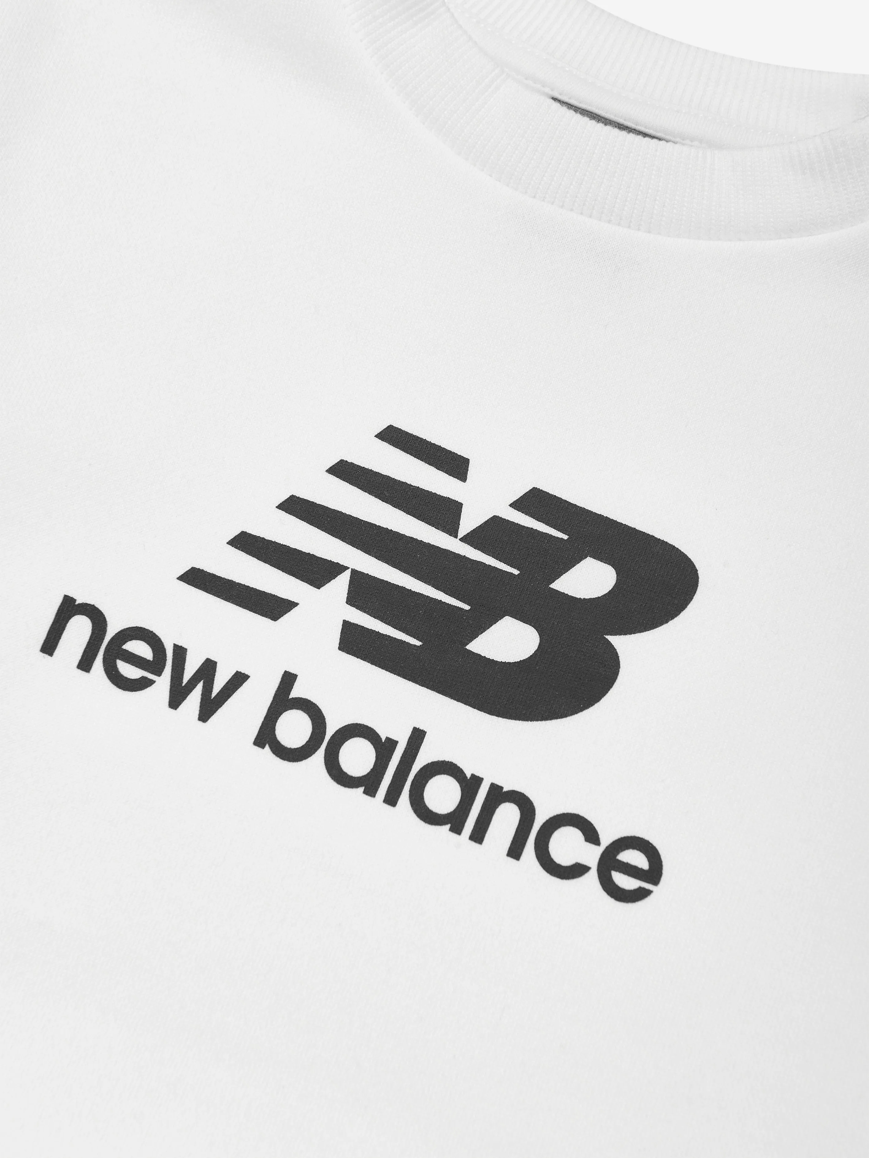 New Balance Boys Brush Back Stacked Logo Sweatshirt in White