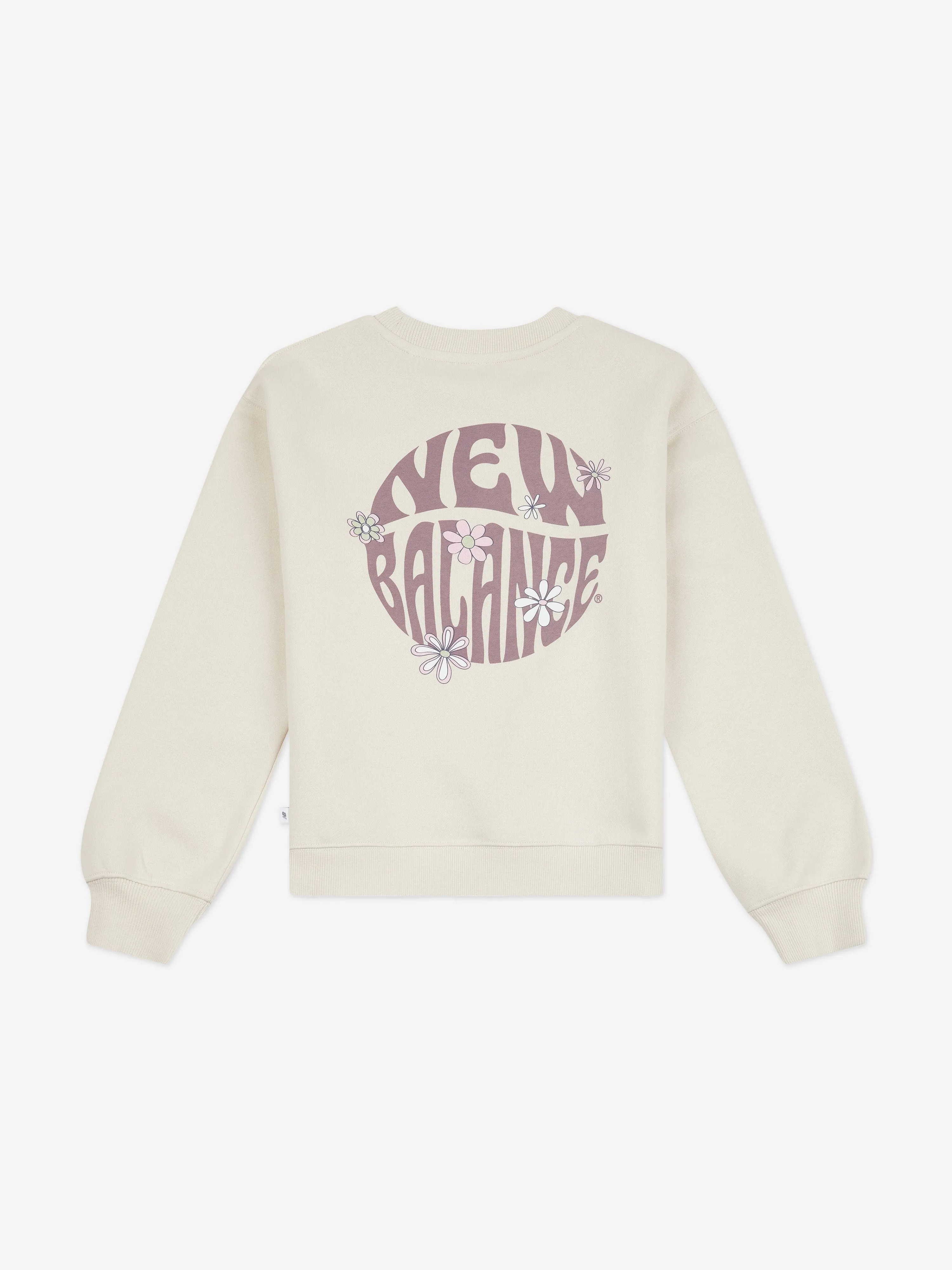 New Balance Girls Circle Floral Graphic Sweatshirt in Ivory