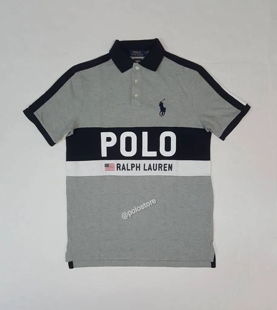 Nwt Polo Ralph Lauren Grey Big Pony American Flag Classic Fit Polo