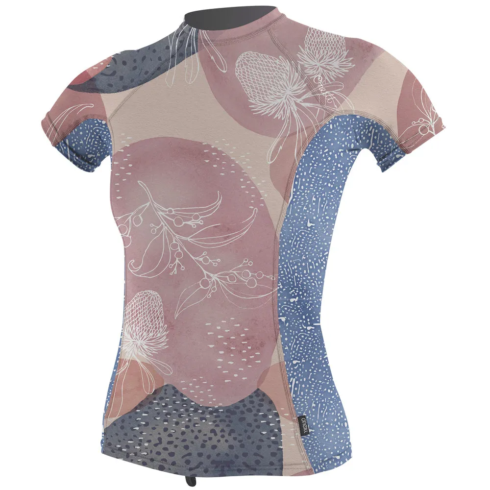 O'Neill Womens Side Print S/S Rash Vest -Desert Bloom/Drift Blue