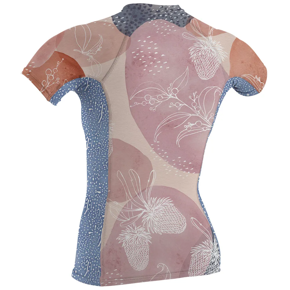 O'Neill Womens Side Print S/S Rash Vest -Desert Bloom/Drift Blue