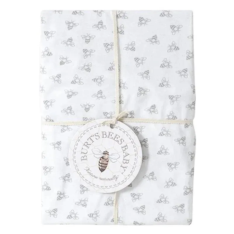 Organic Honeybee Print Crib Sheet, Heather Grey