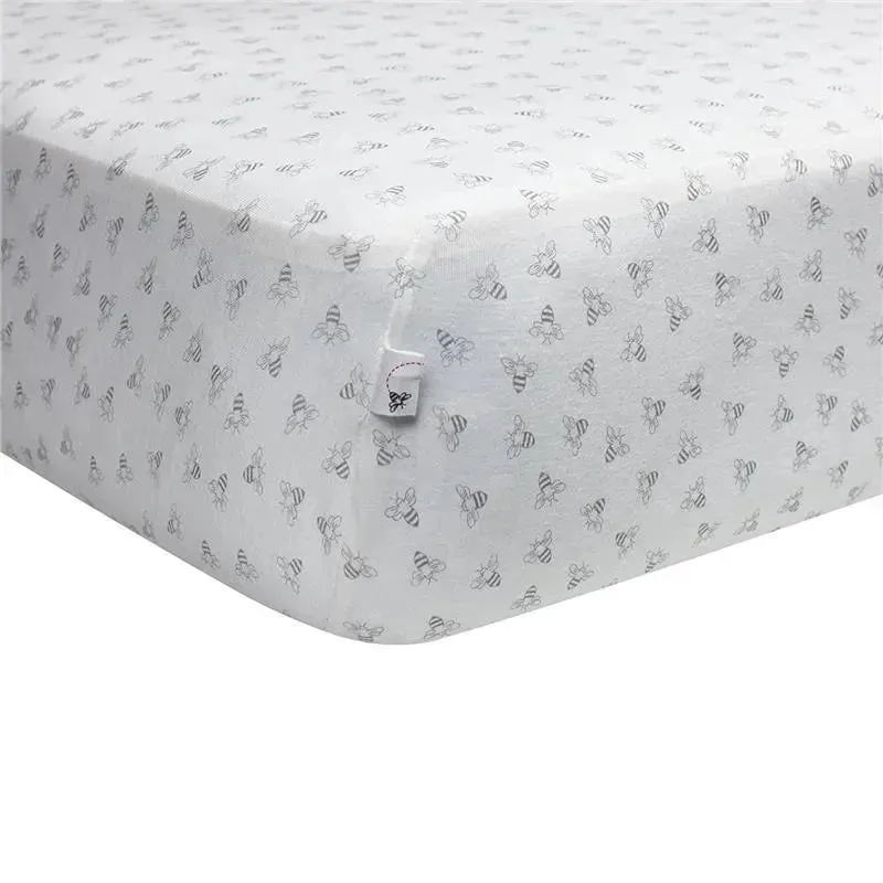 Organic Honeybee Print Crib Sheet, Heather Grey