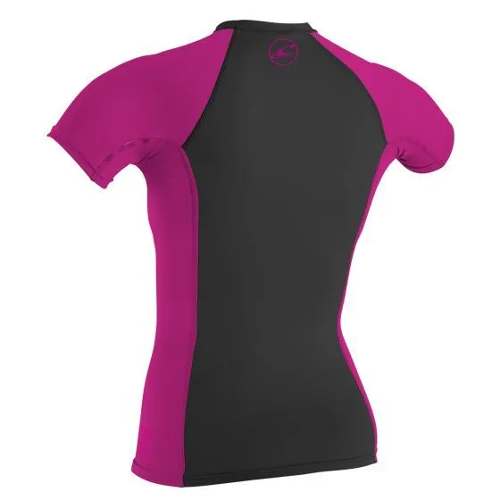 O'Neill Skins Short Sleeve Girls Sun Rash Vest 2019 - Pink/Black